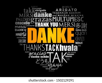 Danke (Thank You in German) Love Heart Word Cloud in different languages