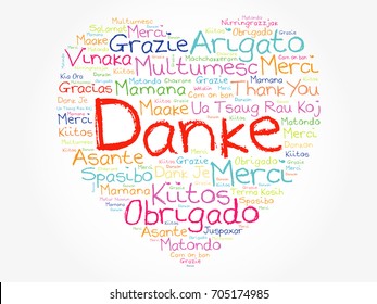 Danke (Thank You in German) Love Heart Word Cloud in different languages, concept background