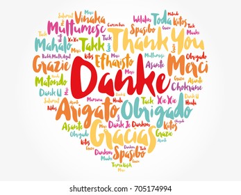 Danke (Thank You in German) Love Heart Word Cloud in different languages, concept background