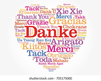 Danke (Thank You in German) Love Heart Word Cloud in different languages, concept background