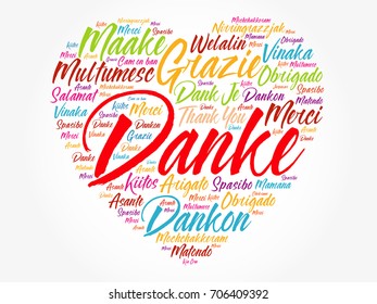 Danke (Thank You in German) Love Heart Word Cloud in different languages, concept background