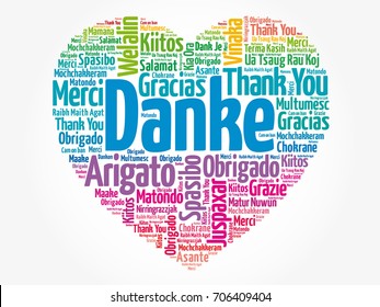 Danke (Thank You in German) Love Heart Word Cloud in different languages, concept background