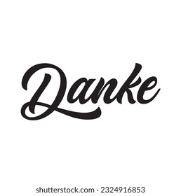 Danke = Thank you! in German on white background.