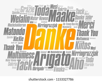 Danke (Thank You in German) Word Cloud background, all languages, multilingual for education or thanksgiving day