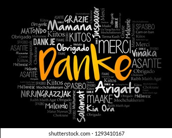 Danke (Thank You in German) word cloud background in different languages