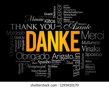 Danke (Thank You in German) word cloud background in different languages