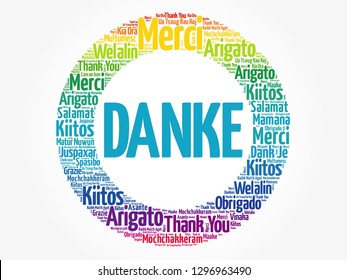 Danke (Thank You in German) word cloud background in different languages