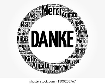 Danke (Thank You in German) word cloud background in different languages