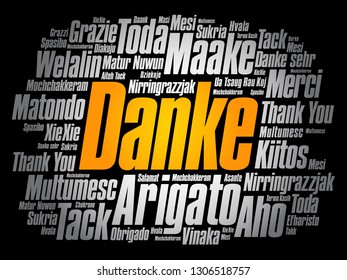 Danke (Thank You in German) word cloud background in different languages