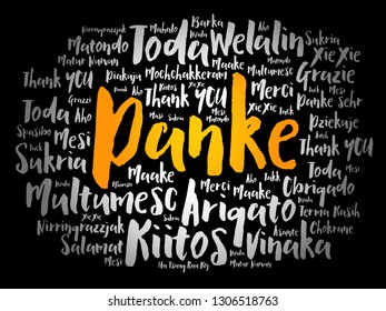 Danke (Thank You in German) word cloud background in different languages