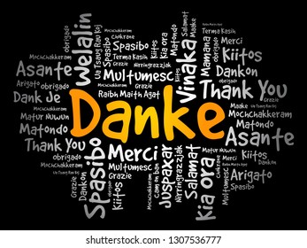 Danke (Thank You in German) word cloud background in different languages