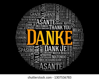 Danke (Thank You in German) word cloud background in different languages