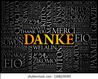 Danke (Thank You in German) word cloud background in different languages