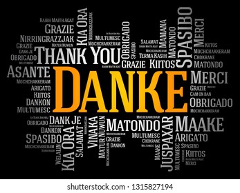 Danke (Thank You in German) word cloud background in different languages