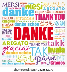 Danke (Thank You in German) word cloud background in different languages