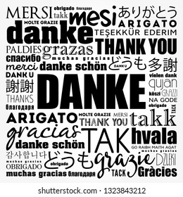 Danke (Thank You in German) word cloud background in different languages