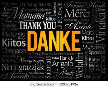 Danke (Thank You in German) word cloud background in different languages