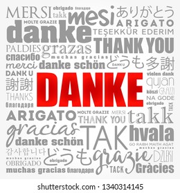 Danke (Thank You in German) word cloud background in different languages