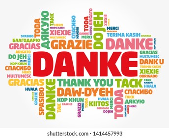 Danke (Thank You in German) word cloud background in different languages