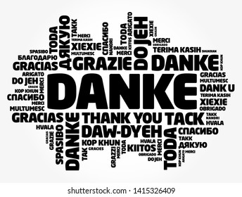 Danke (Thank You in German) word cloud background in different languages