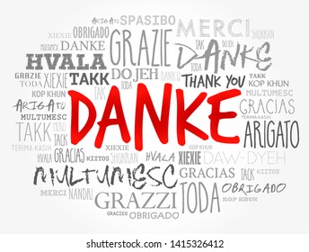 Danke (Thank You in German) word cloud background in different languages