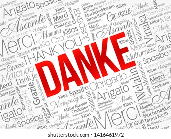 Danke (Thank You in German) word cloud background in different languages