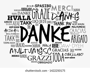 Danke (Thank You in German) word cloud background in different languages