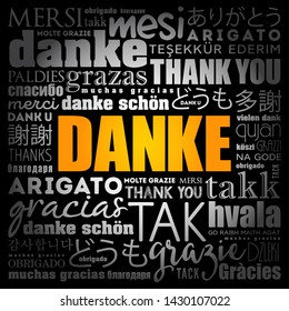 Danke (Thank You in German) word cloud background in different languages