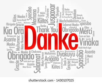 Danke (Thank You in German) word cloud background in different languages