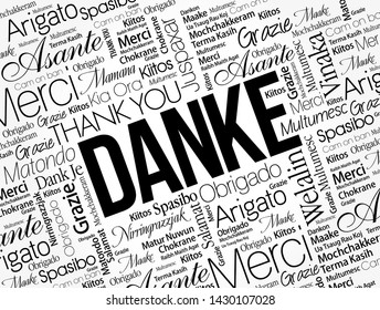 Danke (Thank You in German) word cloud background in different languages