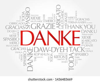 Danke (Thank You in German) word cloud background in different languages