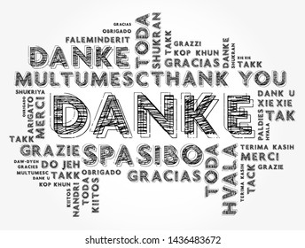 Danke (Thank You in German) word cloud background in different languages