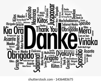 Danke (Thank You in German) word cloud background in different languages