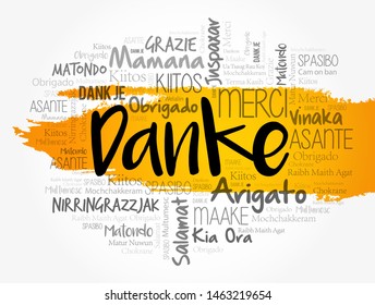 Danke (Thank You in German) word cloud background in different languages