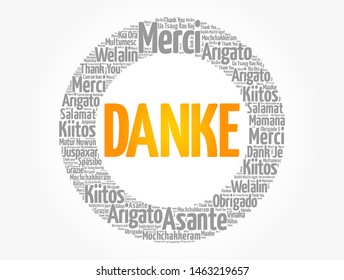 Danke (Thank You in German) word cloud background in different languages