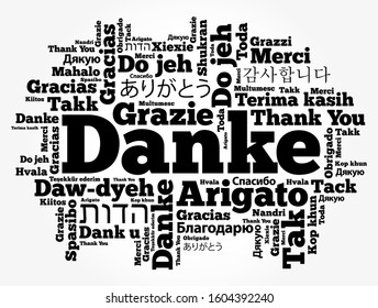 Danke (Thank You in German) word cloud background in different languages