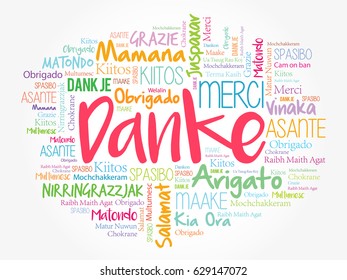 Danke (Thank You in German) Word Cloud background, all languages, multilingual for education or thanksgiving day