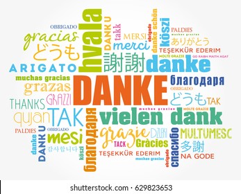 Danke (Thank You in German) Word Cloud background, all languages, multilingual for education or thanksgiving day