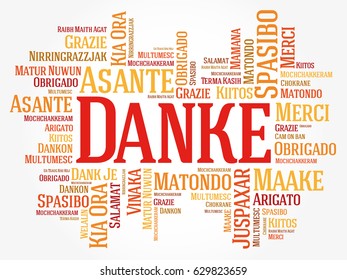 Danke (Thank You in German) Word Cloud background, all languages, multilingual for education or thanksgiving day