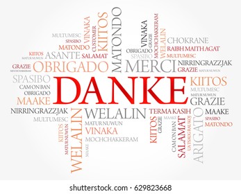 Danke (Thank You in German) Word Cloud background, all languages, multilingual for education or thanksgiving day