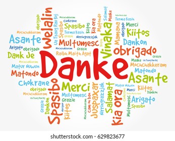 Danke (Thank You in German) Word Cloud background, all languages, multilingual for education or thanksgiving day