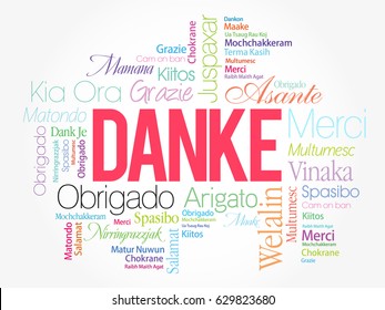 Danke (Thank You in German) Word Cloud background, all languages, multilingual for education or thanksgiving day