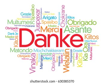 Danke (Thank You in German) Word Cloud background, all languages, multilingual for education or thanksgiving day