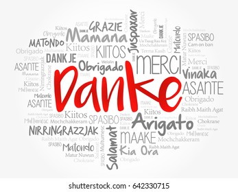 Danke (Thank You in German) Word Cloud background, all languages, multilingual for education or thanksgiving day