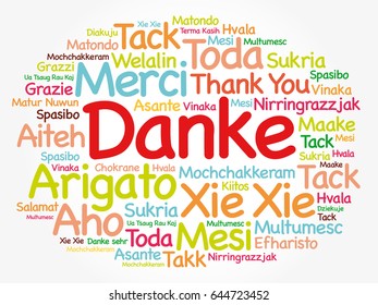 Danke (Thank You in German) Word Cloud background, all languages, multilingual for education or thanksgiving day