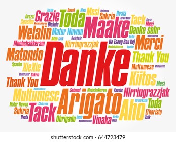 Danke (Thank You in German) Word Cloud background, all languages, multilingual for education or thanksgiving day