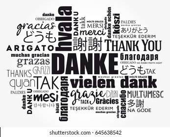 Danke (Thank You in German) Word Cloud background, all languages, multilingual for education or thanksgiving day