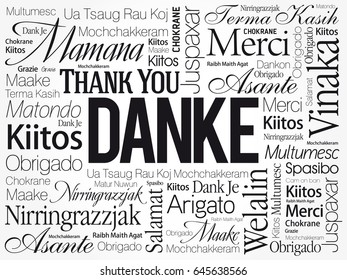 Danke (Thank You in German) Word Cloud background, all languages, multilingual for education or thanksgiving day