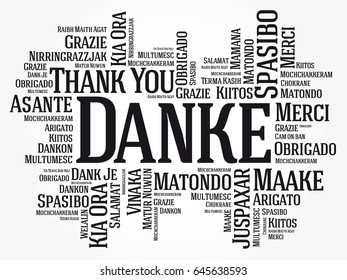 Danke (Thank You in German) Word Cloud background, all languages, multilingual for education or thanksgiving day