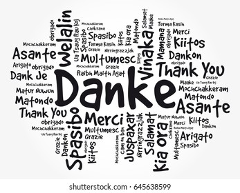 Danke (Thank You in German) Word Cloud background, all languages, multilingual for education or thanksgiving day